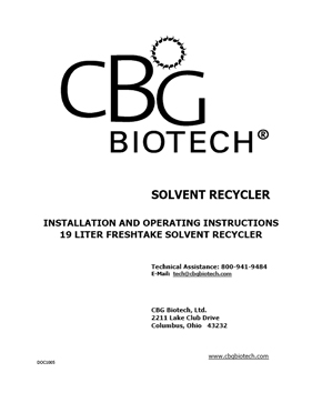 Operator's Manual for 19 Liter Freshtake Solvent Recycler